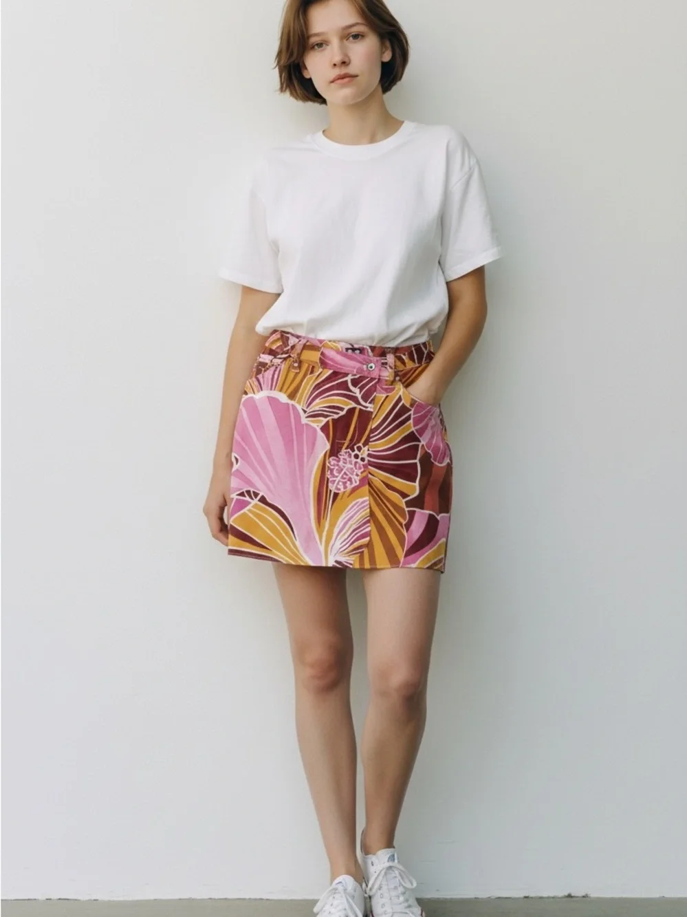 Vintage Dolce & Gabbana Floral Print Mini Skirt in Pink and Mustard - Picture 4 of 9